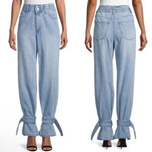 WEWOREWHAT NWT Vintage Light Blue High-Waisted Jeans tailored belted hem size 26